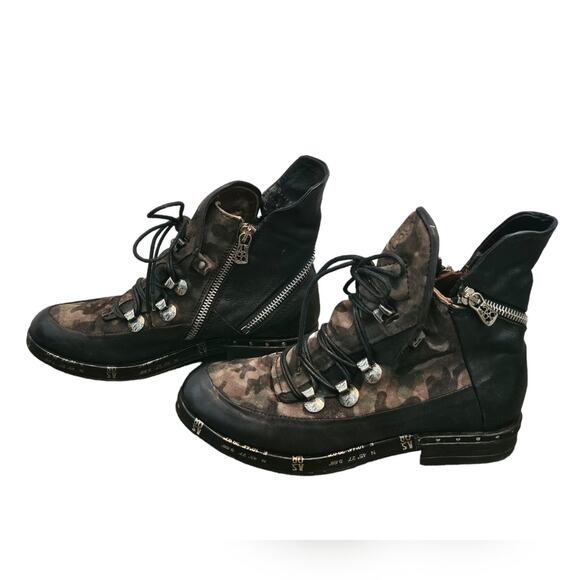 A.S 98 Black and Camo Combat Zippered Moto Biker Boots Size 36 US 6 - Picture 4 of 12
